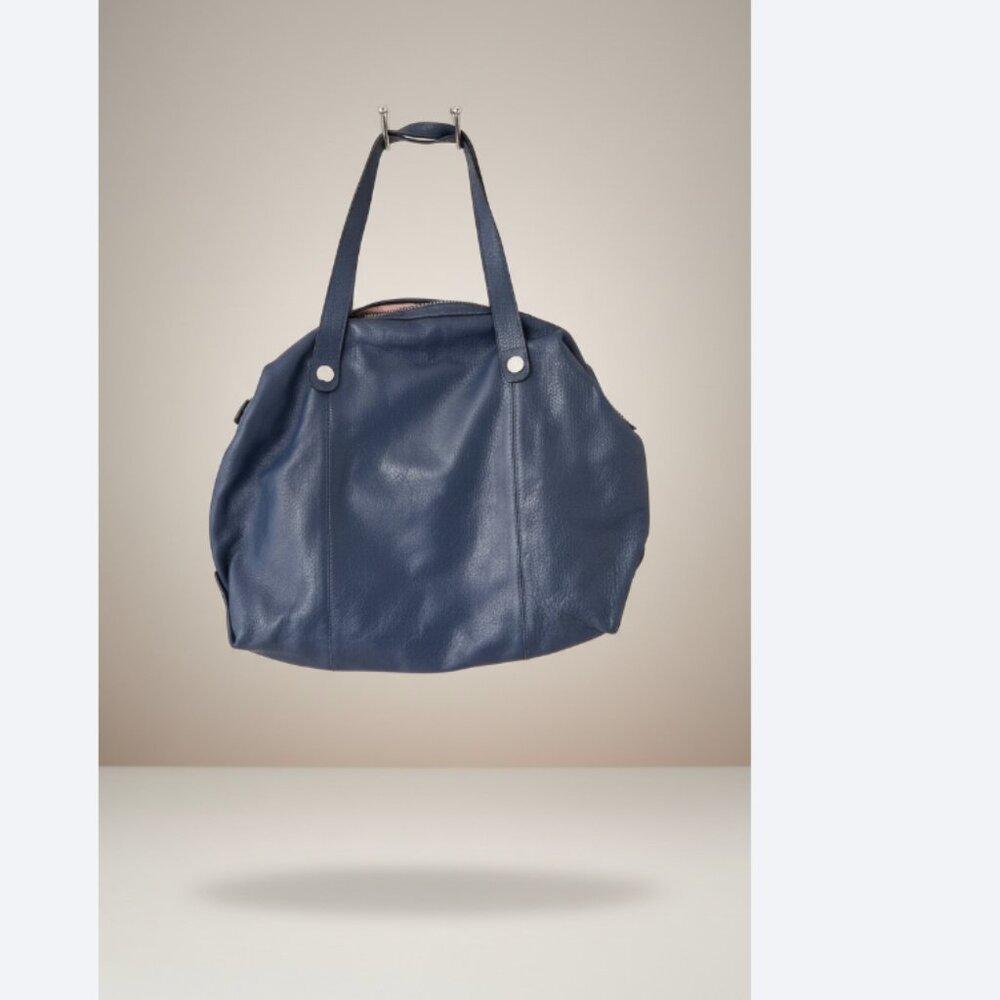 Bosca Blue Pebbled Leather Weekender Travel Tote Made in Italy Large Bag - Picture 12 of 14